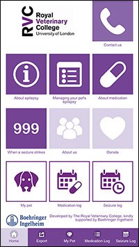 The Pet Epilepsy Tracker, an app developed by the RVC to help pet owners monitor their dog's condition and response to treatment