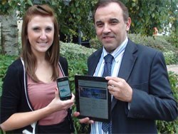 Katie Norton, Web SEO Marketing Co-ordinator launches the Norbrook VET iphone App with Mr Jorge Rodrigues, General Manager